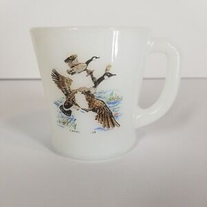 VTG Fire King Milk Glass CANADA GOOSE Coffee Cup Mug MCM Game Bird